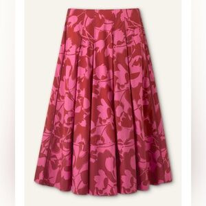 ME+EM Red Cotton Two Tone Tulip Print Maxi Skirt